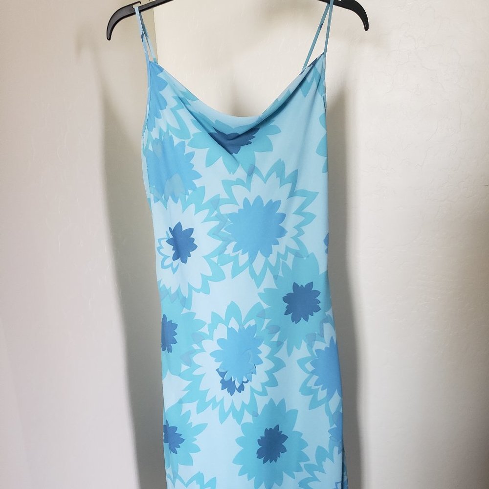 EXPRESS Dress Light blue with blue flowers with liner